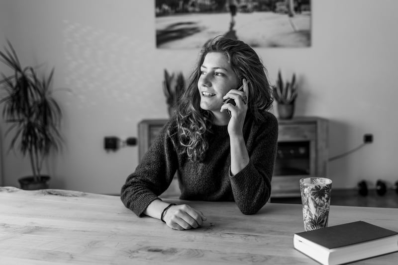 Woman engaged in a low-key chat